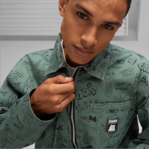 PUMA X RIPNDIP AOP Twill Jacket (Eucalyptus) - Men's size LARGE - Picture 1 of 12